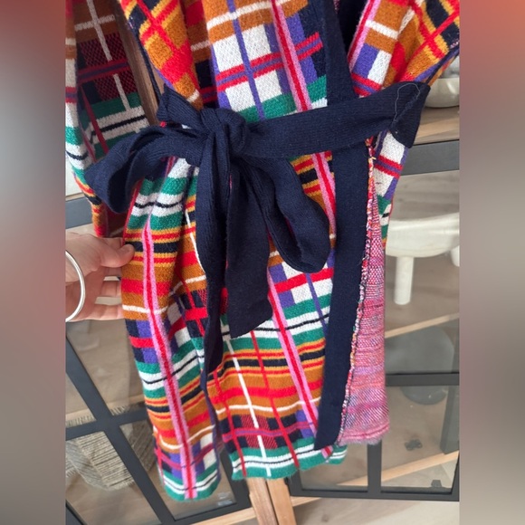 Anthropologie Moth Williston Plaid cardigan colorful knit tie waist coat sweater - Picture 8 of 12